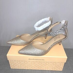 NWT Jewel Badgley Mischka Robles Gold Glitter Kitten Heel Womens 9.5 Crystal